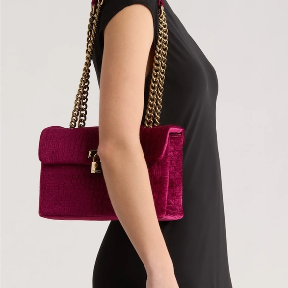 Kurt Geiger London Velvet Brixton Shoulder Bag in Medium Red - Picture 3 of 6